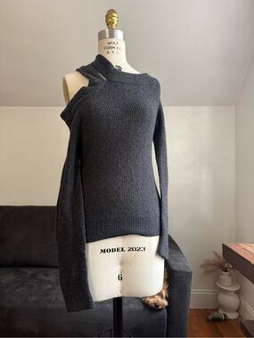 Anthropologie Charcoal Gray Off-Shoulder Asymmetric Sweater